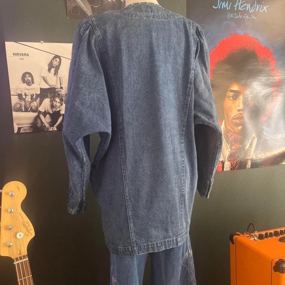 Vintage 80s embroidered denim duster jacket with studs rhinestones and sequins - Picture 5 of 9